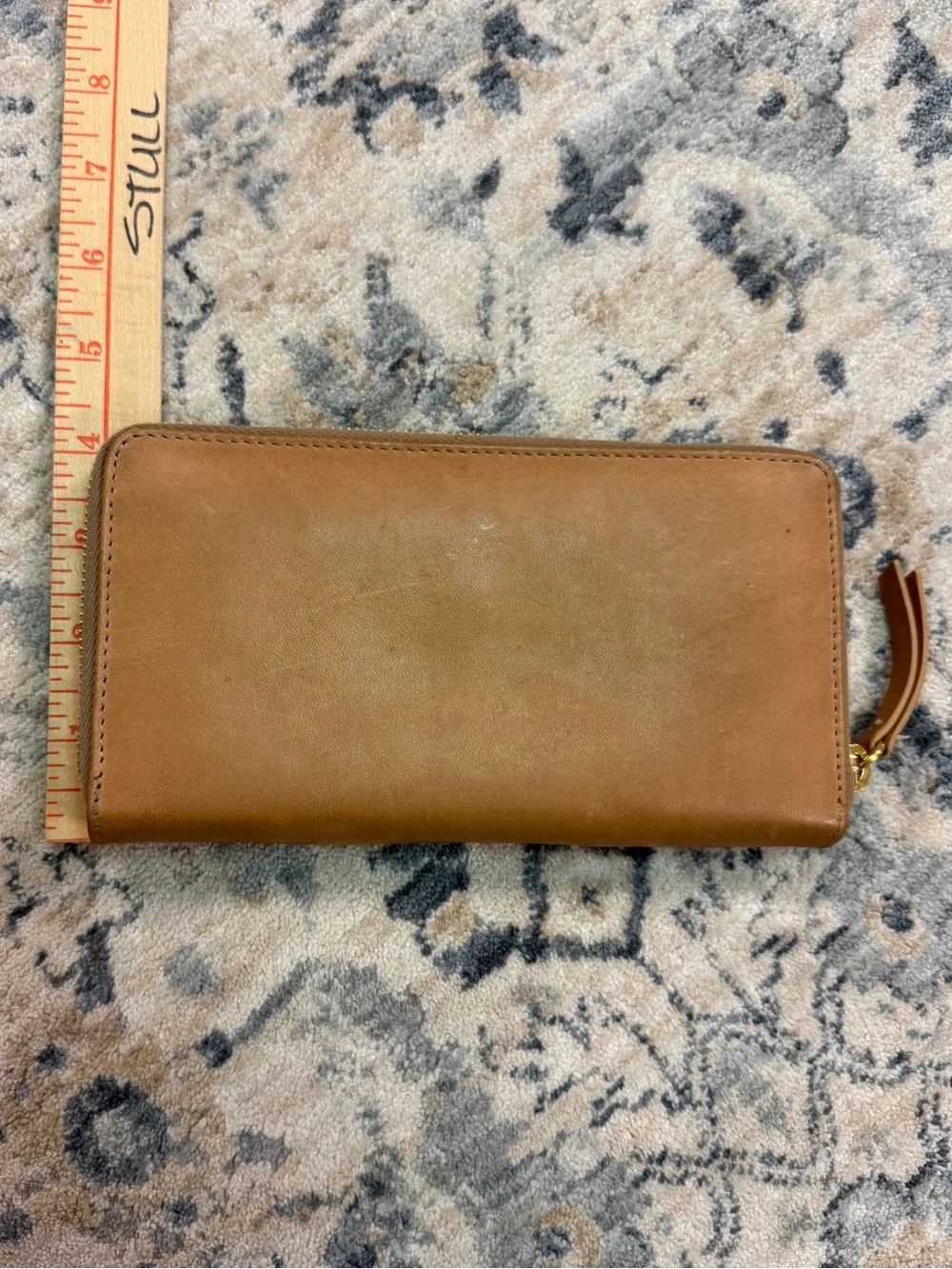 FEED Cognac Caramel Brown Leather Zip Wallet Clutch